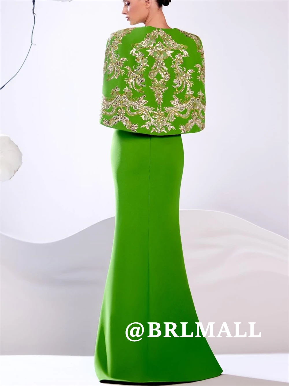 Brmall vestido de noite de renda dourada com jaqueta, bainha longa, vestidos de baile, decote em v, elegante, mãe da noiva, personalizado