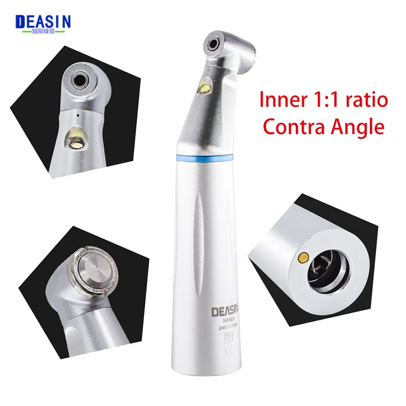 

Deasin Dental Low Speed Handpiece 1:1 Ratio Contra Angle E-generator Inner Water Spray LED Light Handpiece dentist tools