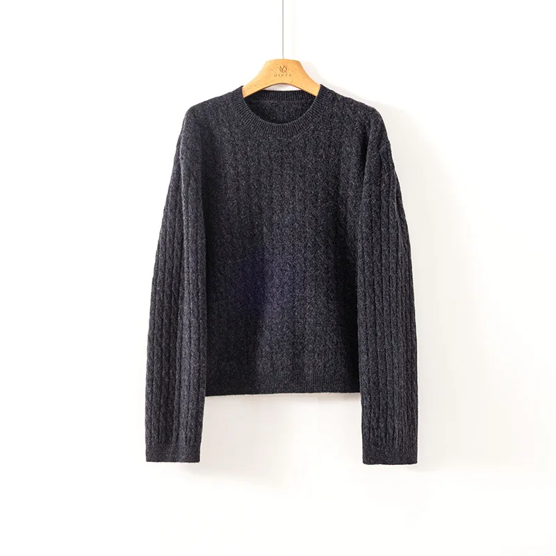 Birdtree,100% Pure Wool Sweater,Women Knitted Warmth O-neck Tops, Full Sleeve Basics Shirt, 2025 Fall Winter Pullover T5D417JF