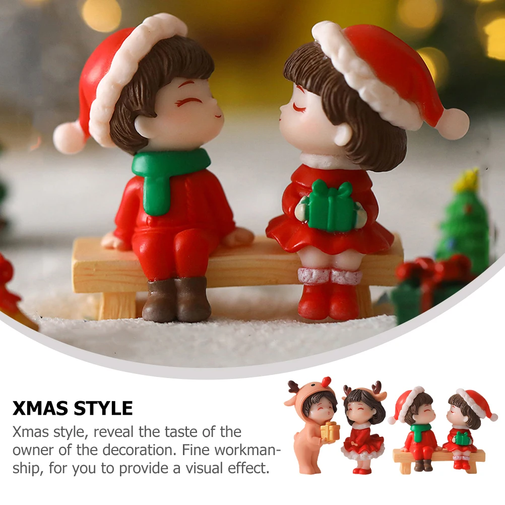 

Mini Xmas Couple Ornaments Fine Craftsmanship Desktop Decorations For Home Office Christmas Romantic Miniature Plastic
