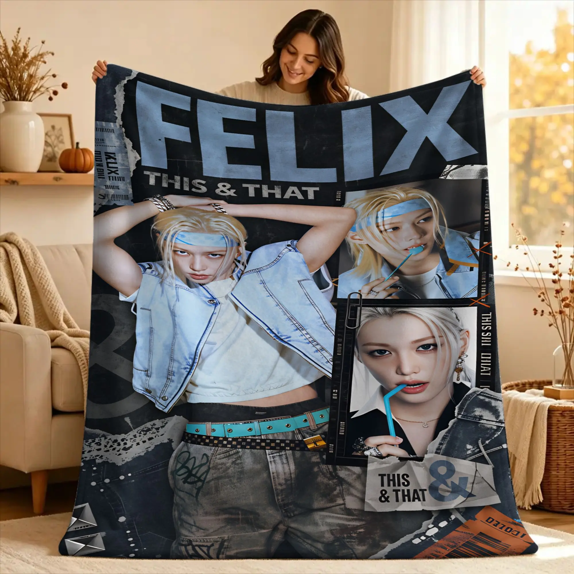 KPOP S-Strays Flannel Blankets For kids  Warm Soft Throw Blanket for Bedroom Travel Comfortable Bedspread Sofa Bed Cover
