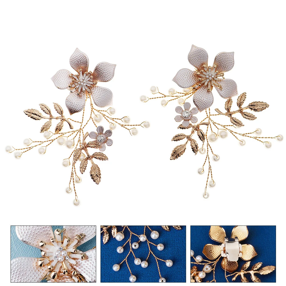 

Flower Shoe Clips Bride Applique for Pumps Heel Decorative Pearl Metal Alloy Wedding Engagement Parties Shoe Accessories