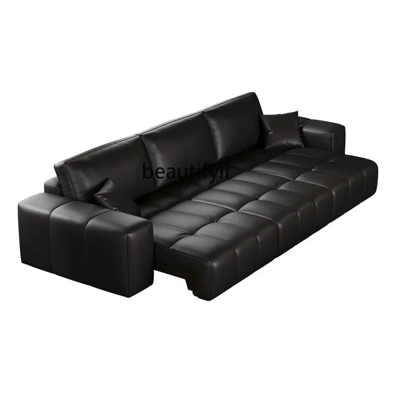 

Medieval style, sofa real cowhide electric retractable adjustment living room multi-functional zero wall sofa bed