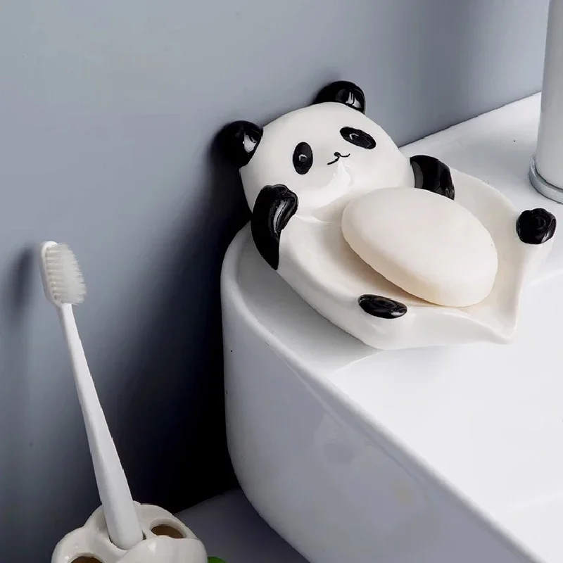 Panda Shiba Inu Soap Box Bathroom Ceramic Soap Box Creative Cartoon Drain Soap Storage Shelf Bathroom Decorative Soap Dish