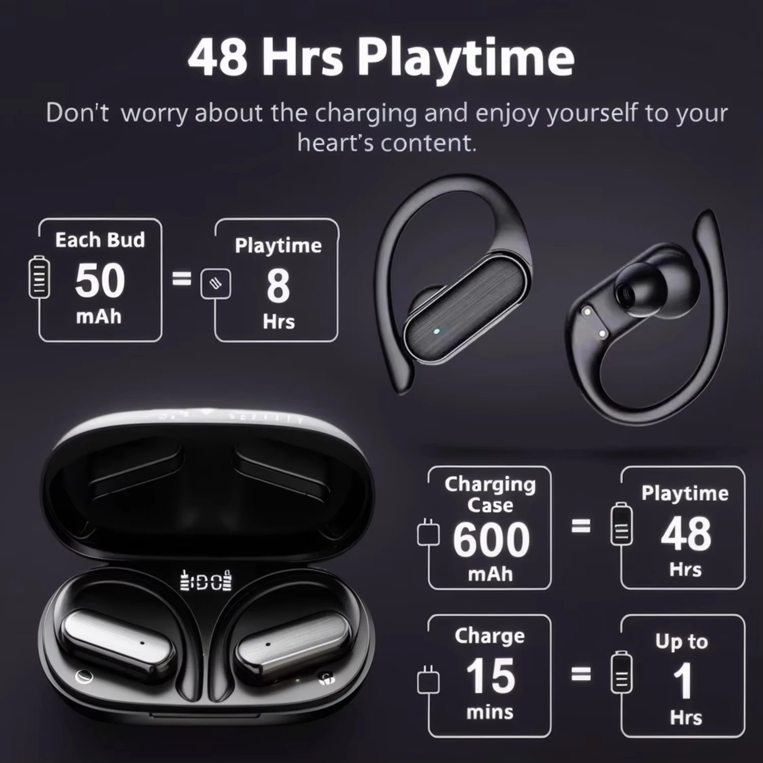 The A520 Wireless BT Headphones Feature High-Quality, High-Definition Sound, Stereo Earbuds, Sweat-Proof Touch Lights