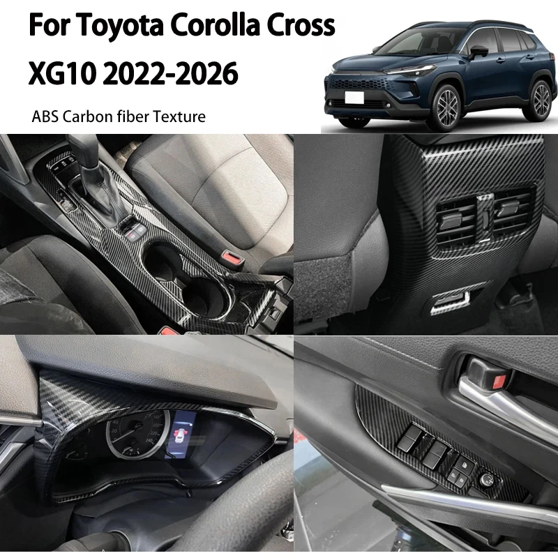 For Toyota Corolla Cross XG10 2022-2026 Carbon Fiber ABS Steering Wheel Trim Gear Shift Frame Air Vent Cover Accessories Kit