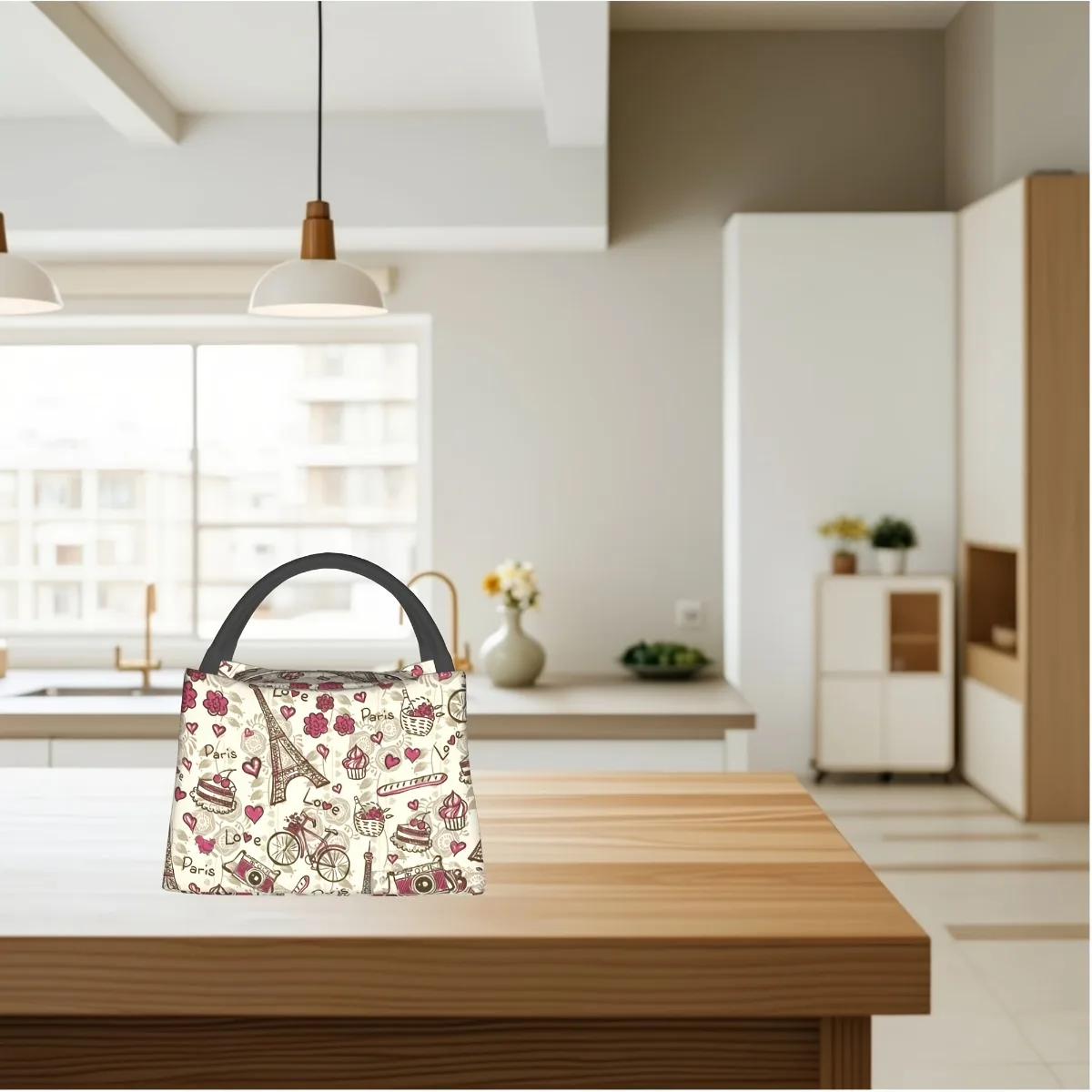 Eiffel Tower Floral & Parisian Motifs Insulated Lunch Bag for Home, Office, Outdoor Perfect Gift for Birthdays, Holidays