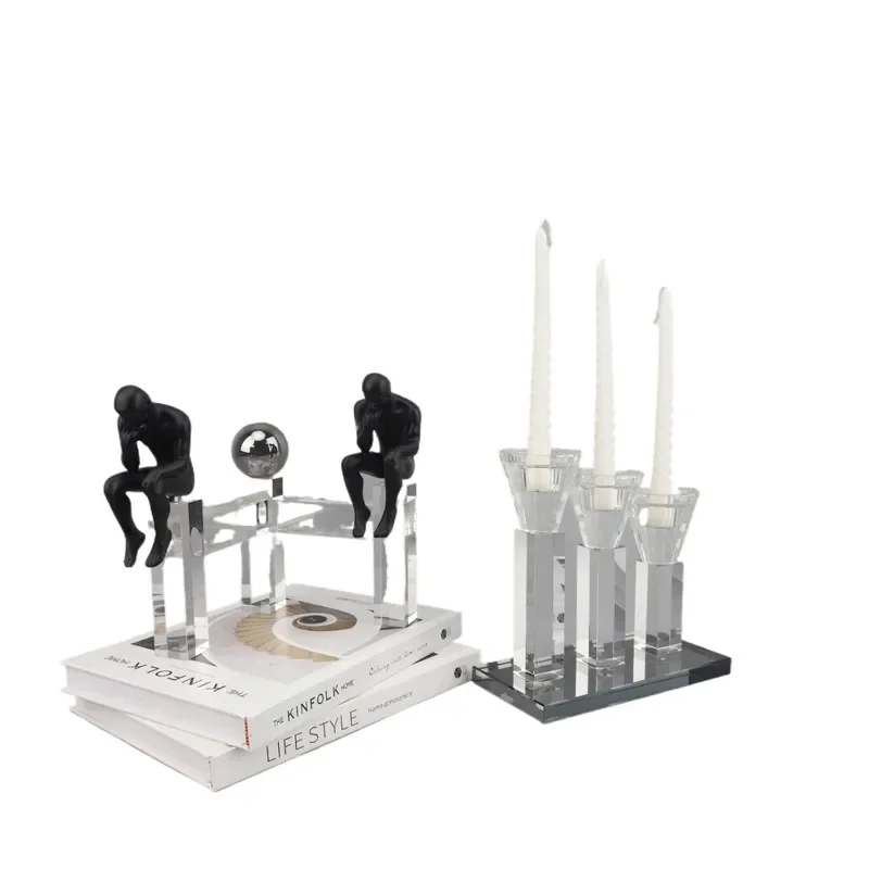 Nordic Creative Crystal Candlestick Resin Thinker Character Ornament for Living Room Entrance Study Home Decoration