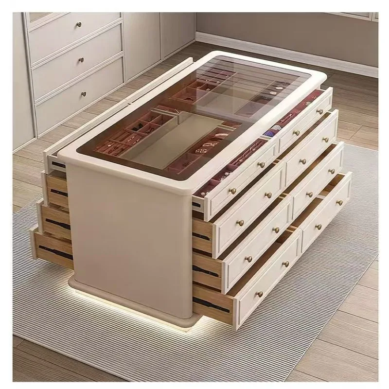 Household Cream Wind Storage Double-sided Display Bucket Cloakroom Middle Island Cabinet Jewelry Cabinet
