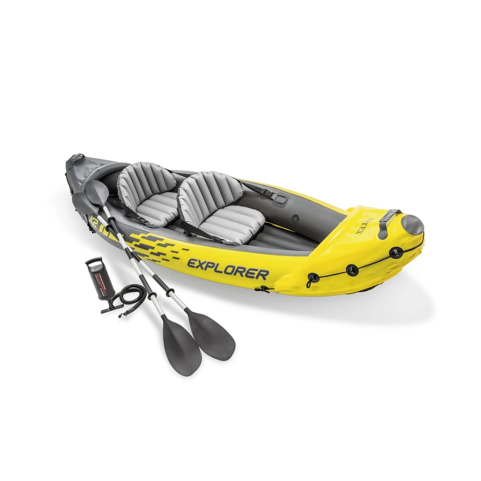 Intex K2 Kayak gommone in PVC per 2 persone con pagaie e pompa per la pesca e la deriva su fiumi e laghi uso esterno