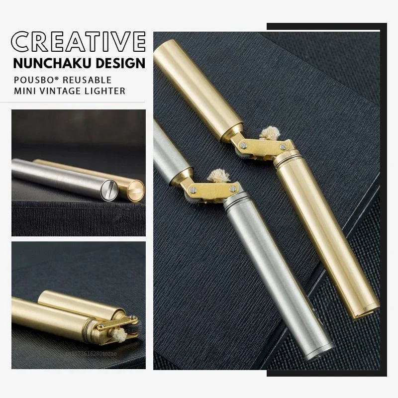 Nunchakus Lighter for Men Dad Husband Christmas Gift Vintage Lighter Nunchucks Kerosene Lighter Windproof Brass Stainless Steel