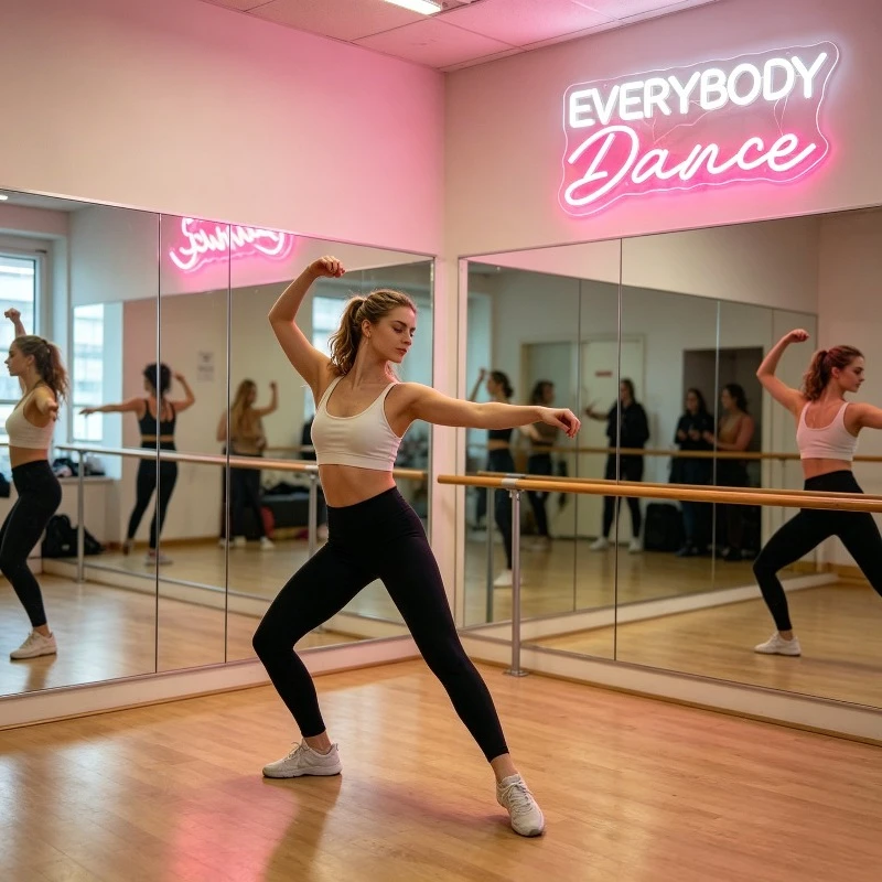 Everybody Dance Neon Sign LED Light Pink for Bedroom Dorm Room Decor Music Party Aesthetic Mood Lighting USB Rechargeable Gift