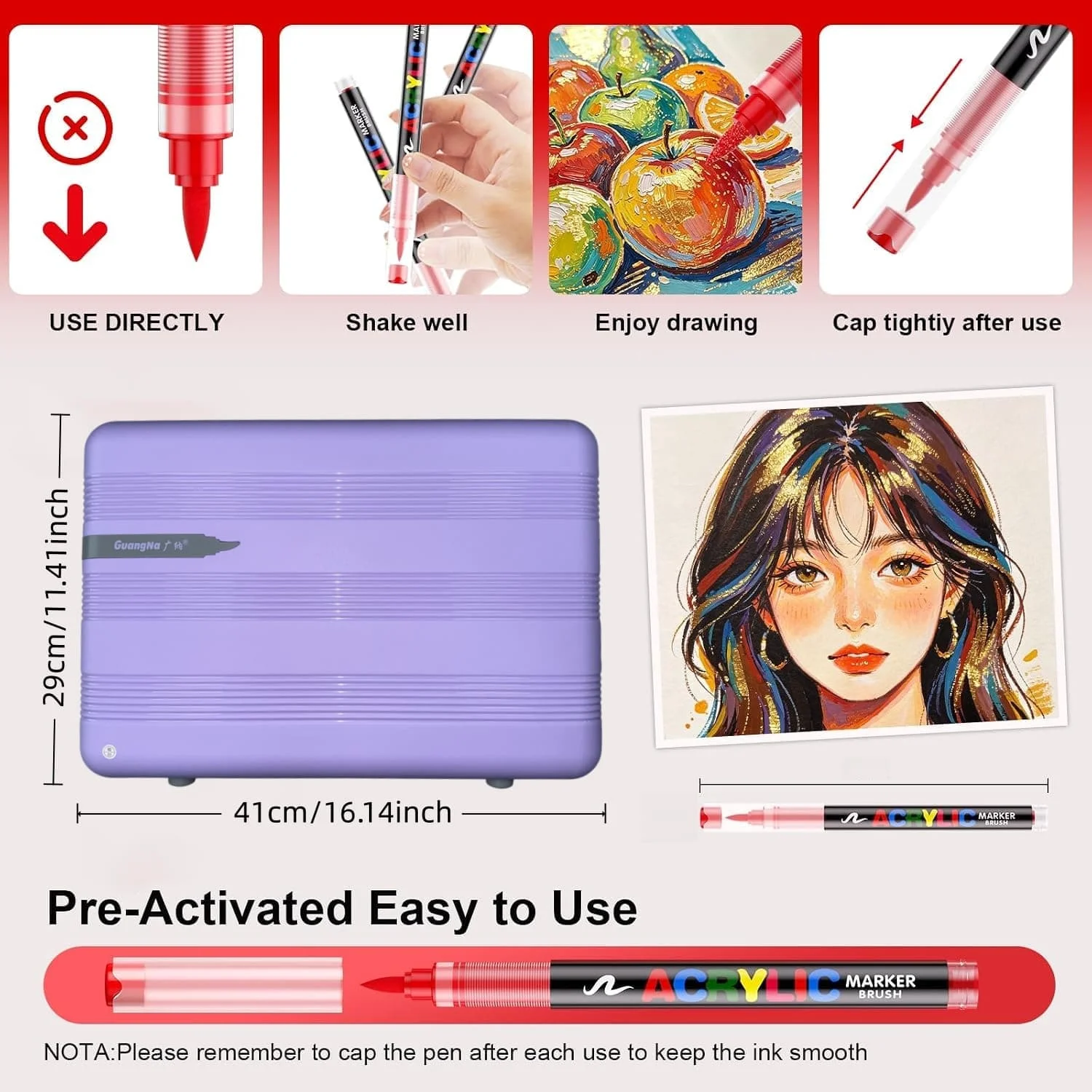 GUANGNA 488 Colors Direct-liquid Acrylic Paint Pens Brush Marker Pen for Rock Painting Stone Ceramic DIY Art Supplies Stationery
