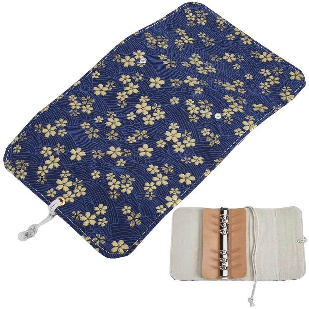 A6-Buchhülle, 6-Ring-Ordner, Organizer, Stoff mit Seil, Kirschblüte, Blumenmuster, Blume, Meereswelle, waschbarer Buchschutz