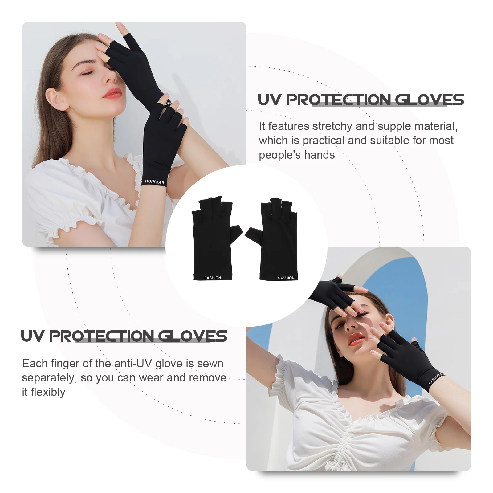 

1Pair Uv Protection Gloves Thin Stretchy Comfortable Salon Manicure Gloves Finger Separately Sewn Nail Art Protector Anti-Uv