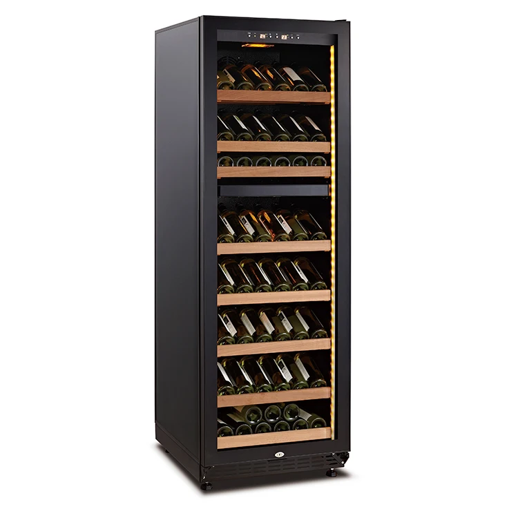 154 Bottle Large Capacity Wine Fridge Freestanding Dual Zone With Sapele Wooden Shelf Wine Cooler