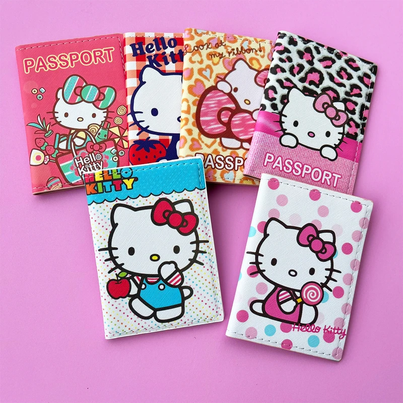 Cartoon HELLO KITTY Travel Passport Cover Wallet Unisex Business Multifunction Credit Card Purse Women\'s Organizer Passport Case