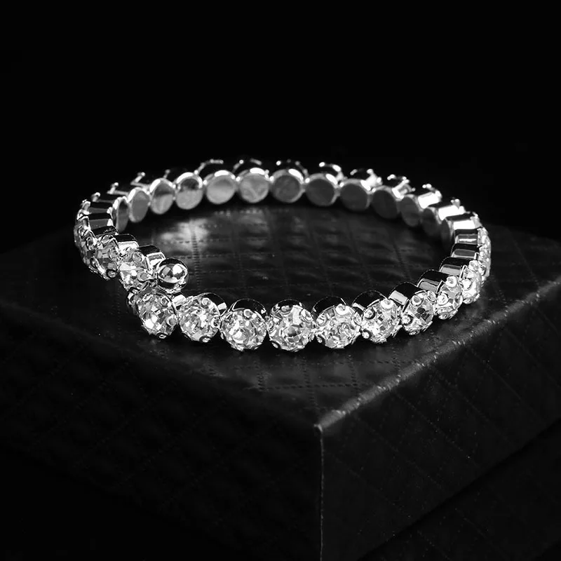 parures bijoux femme luxe bijoux parure bijoux femme mariage Ensemble de bijoux de luxe rond en cristal pour femmes, couleur argent, Bracelet,