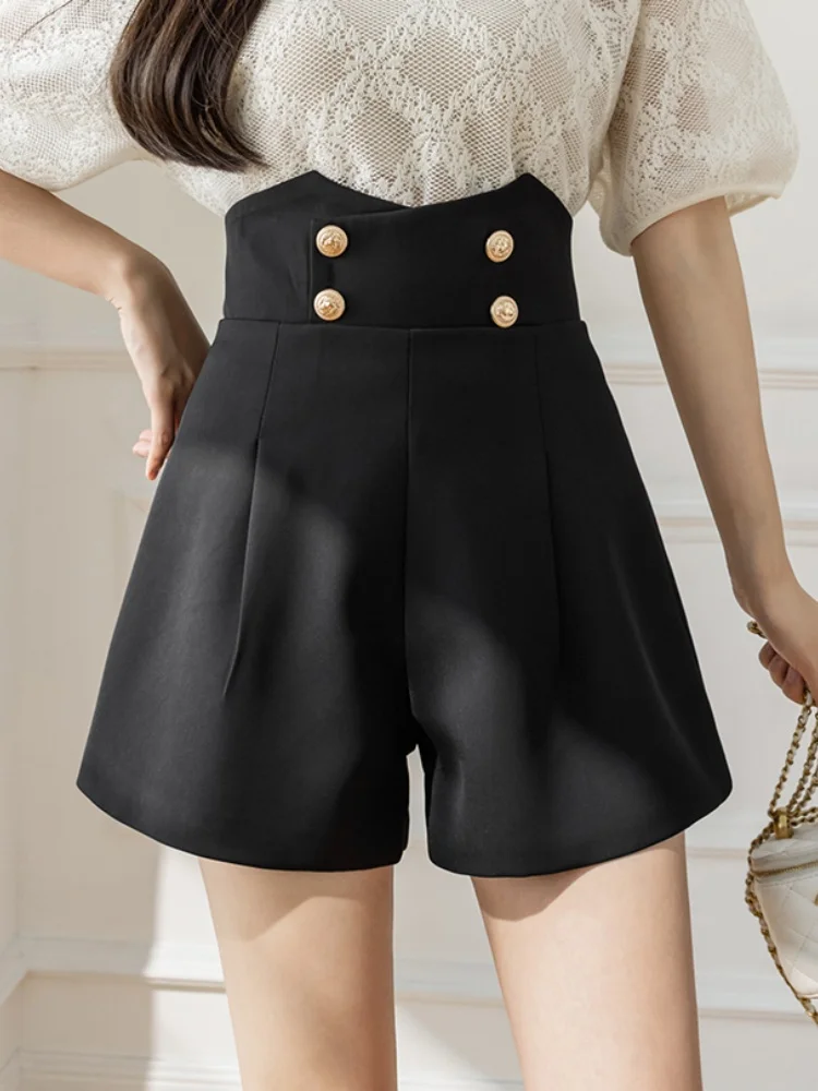 SMTHMA 黒、白カジュアル夏ハイウエストスーツとショーツ女性のためのエレガントなボタン女性固体ショートパンツ