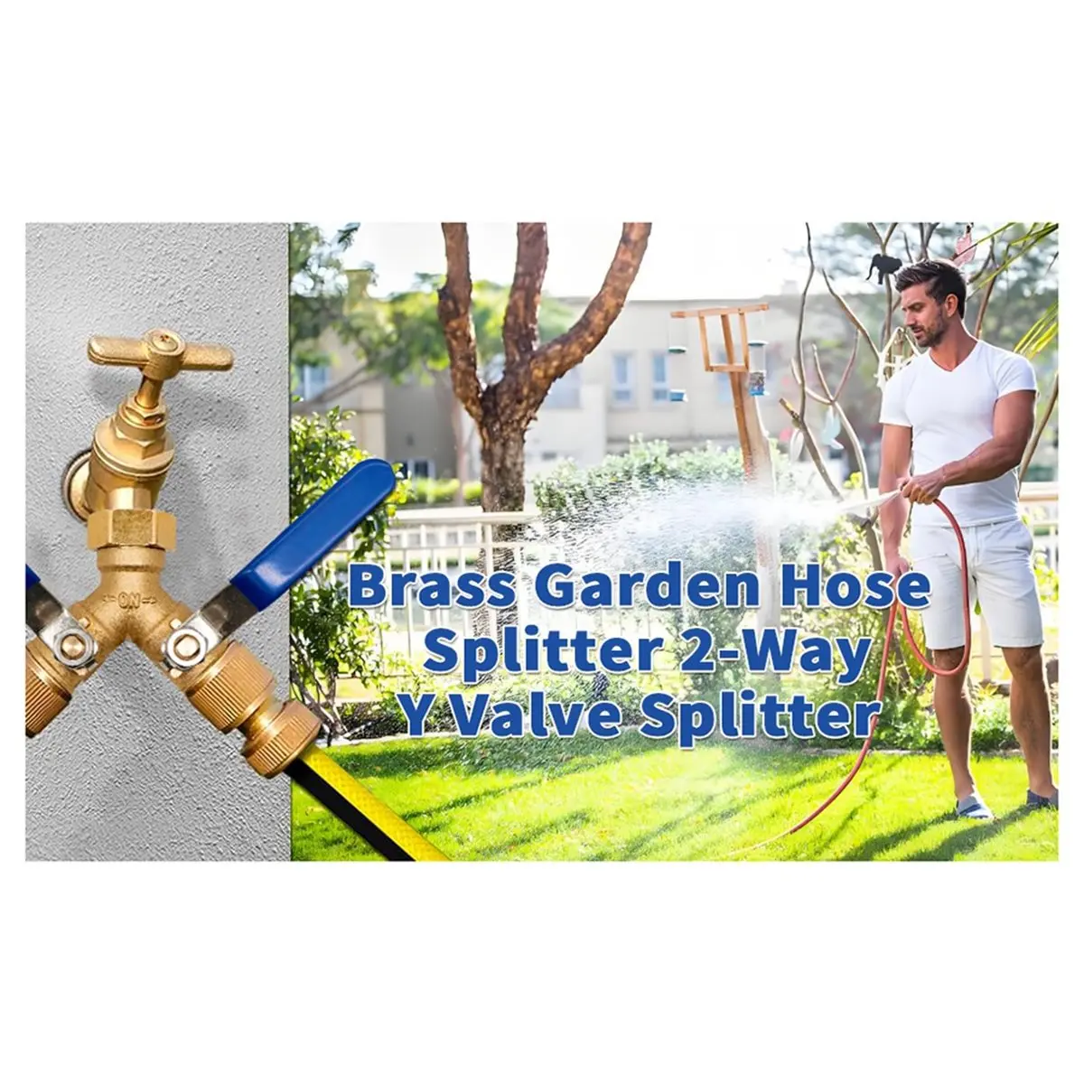 giftnew 2Pcs 2 Way Hose Splitter Garden Hose Splitter Water Spigot Garden RV Copper Hose Splitter Valve 3/4 Inch GHT Thread