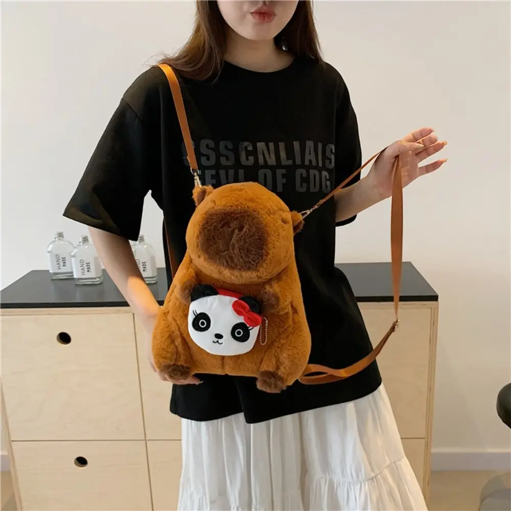 

Large Capacity Capybara Plush Backpack Panda Frog Cartoon Children's School Bag Animal Pattern Storage Bag Kawaii Knapsack Girls