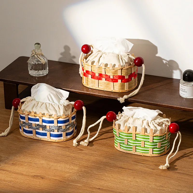 Nordic Ins Woven Drawstring Tissue Paper Box. Creative Minimalist And Luxurious Desktop Storage Box. Fabric Tissue Paper Box