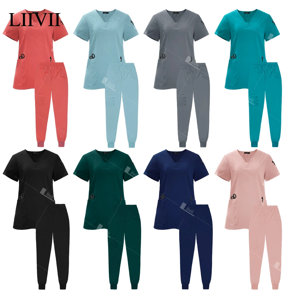 Uniformes cirúrgicos para mulheres, Conjunto de esfrega, Top e calça, Médico, Enfermeira, Vestuário de salão de beleza, Esfoliantes clínicos, Spa, Médico Enfermagem, Traje clínico