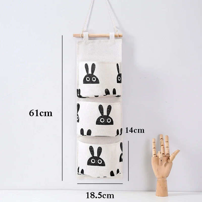 3 Pockets Cute Wall Mounted Storage Bag Closet Organizer Clothes Hanging Storage Bag Children Room Pouch Home Decor