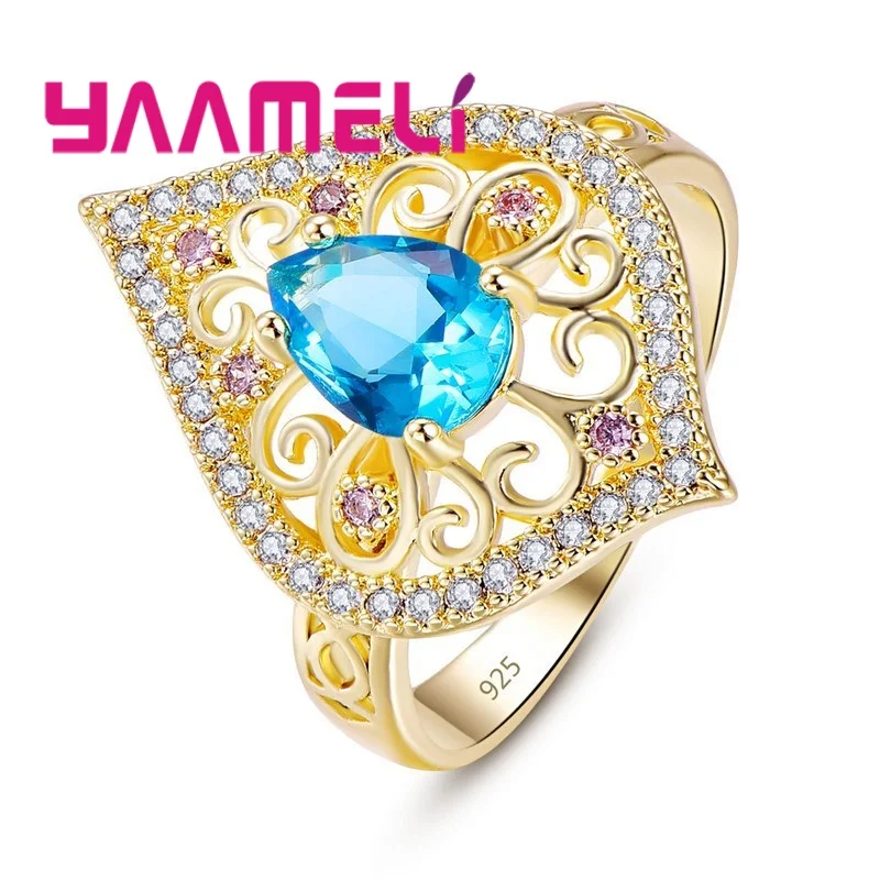 Perfect Retro Women Rings  Royal Style Luxury Golden Wedding Banquet Ring Statement Jewelry Vintage Diamante Accessory