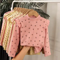 Kids Long Sleeved Undershirt Girls Cute Floral Dots T-shirt 2-10T Children Boys Sweet Tops Bottoming Shirt  t shirt for kids boy