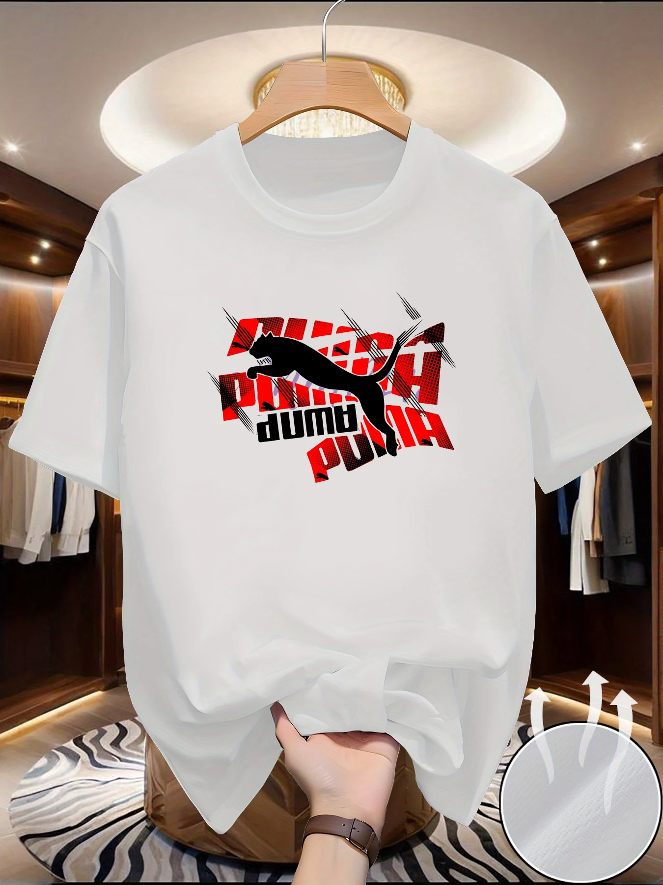 

Men's summer casual style, loose and comfortable, with animal logo design pattern, round-neck short-sleeved T-shirt top