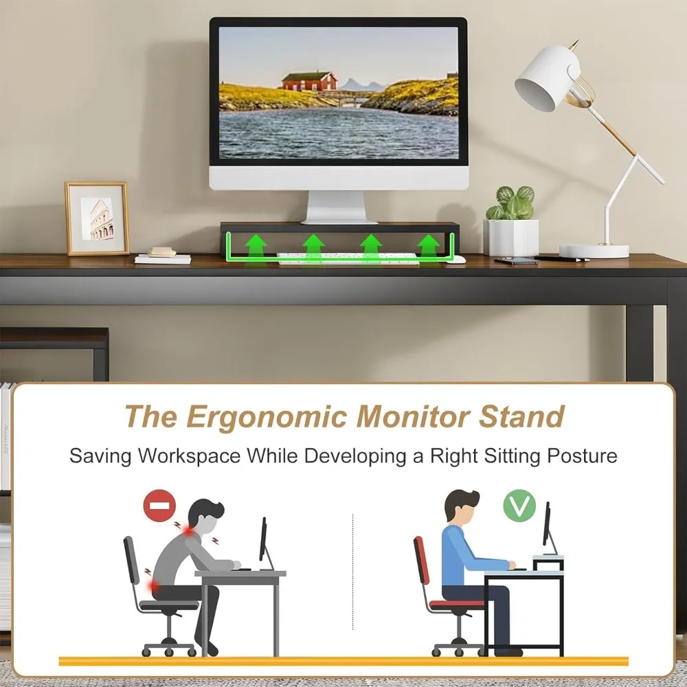 55 Inch L Shaped with Storage Shelves, Corner Computer Desk with Drawers, Home Office Desk with Removable Monitor Stand,