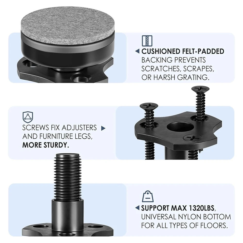 Kaki pelevelan dapat disesuaikan, 3/8 inci benang t-nut Kit tuas furnitur kaki meja, tuas kaki tugas berat 4 pak