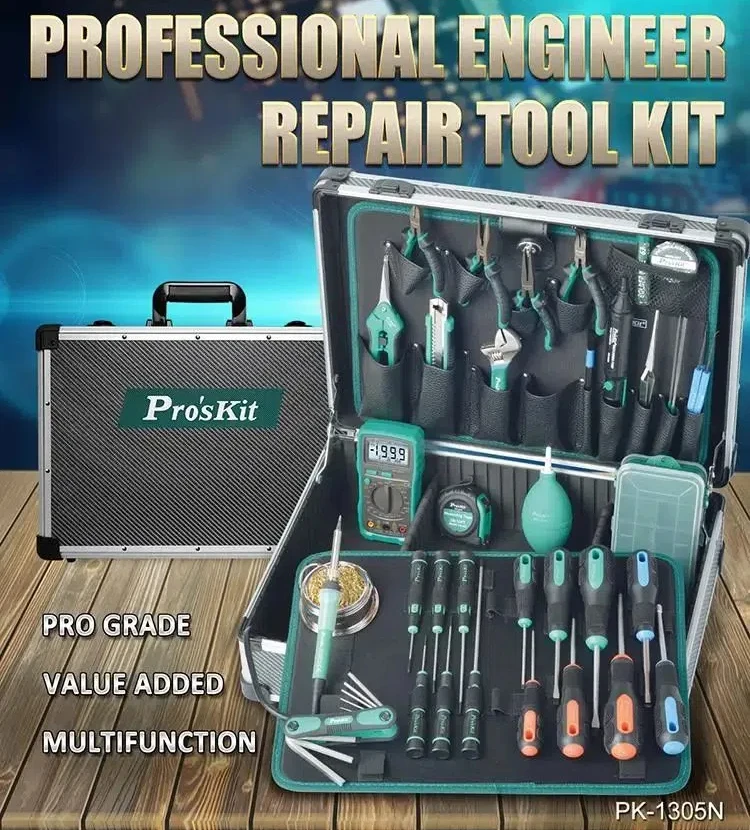 

Pro'sKit professional circuit repair tool set Household Hardware Hand Toolbox with screwdriver Multimeter pliers PK-1305NH