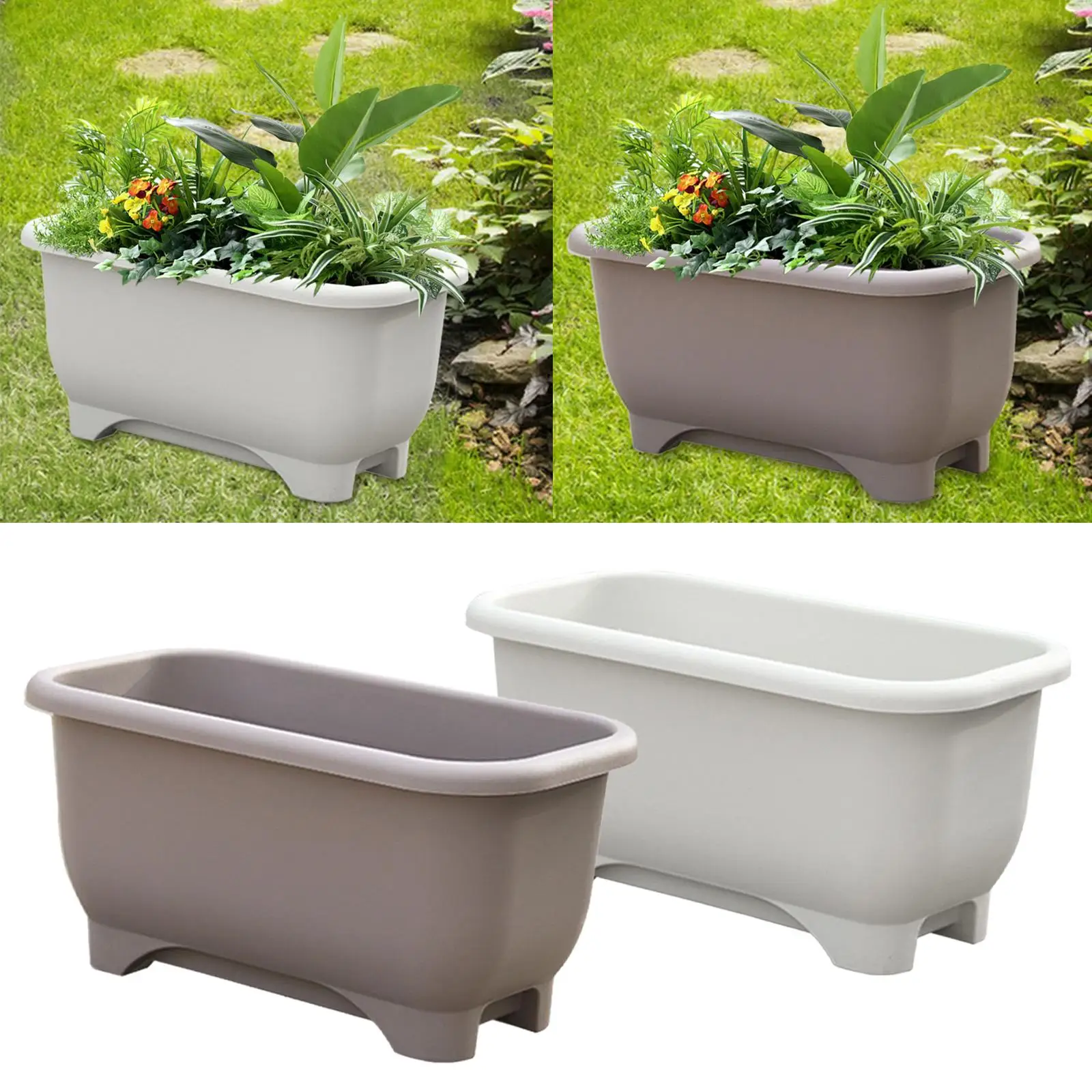 Strip Flower Pot Plant Pot Planter Box Vegetable Basin for Outdoor Garden Home Patio