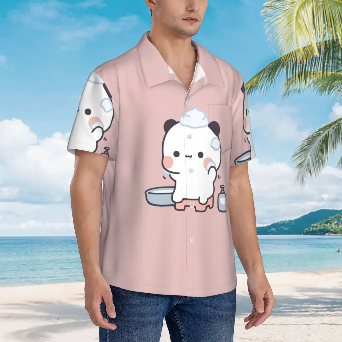 

Panda Bear, Bubu Dudu в ванной комнате, гавайские рубашки, модная мужская рубашка с коротким рукавом для лета, пляжа, мужские топы с лацканами
