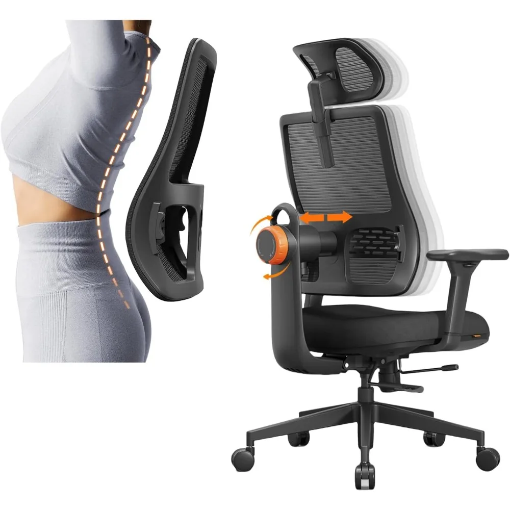 Ergonomic Home Office Chair, High Back Desk Chair with Unique Adaptive Lumbar Support,Adjustable Headrest, Seat Depth Adjustment