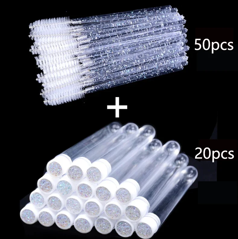 Tubo a prueba de polvo, varitas reutilizables para rímel, aplicadores de maquillaje reemplazables, herramientas, 50 Uds., cepillo de pestañas con 20 Uds. De contenedores