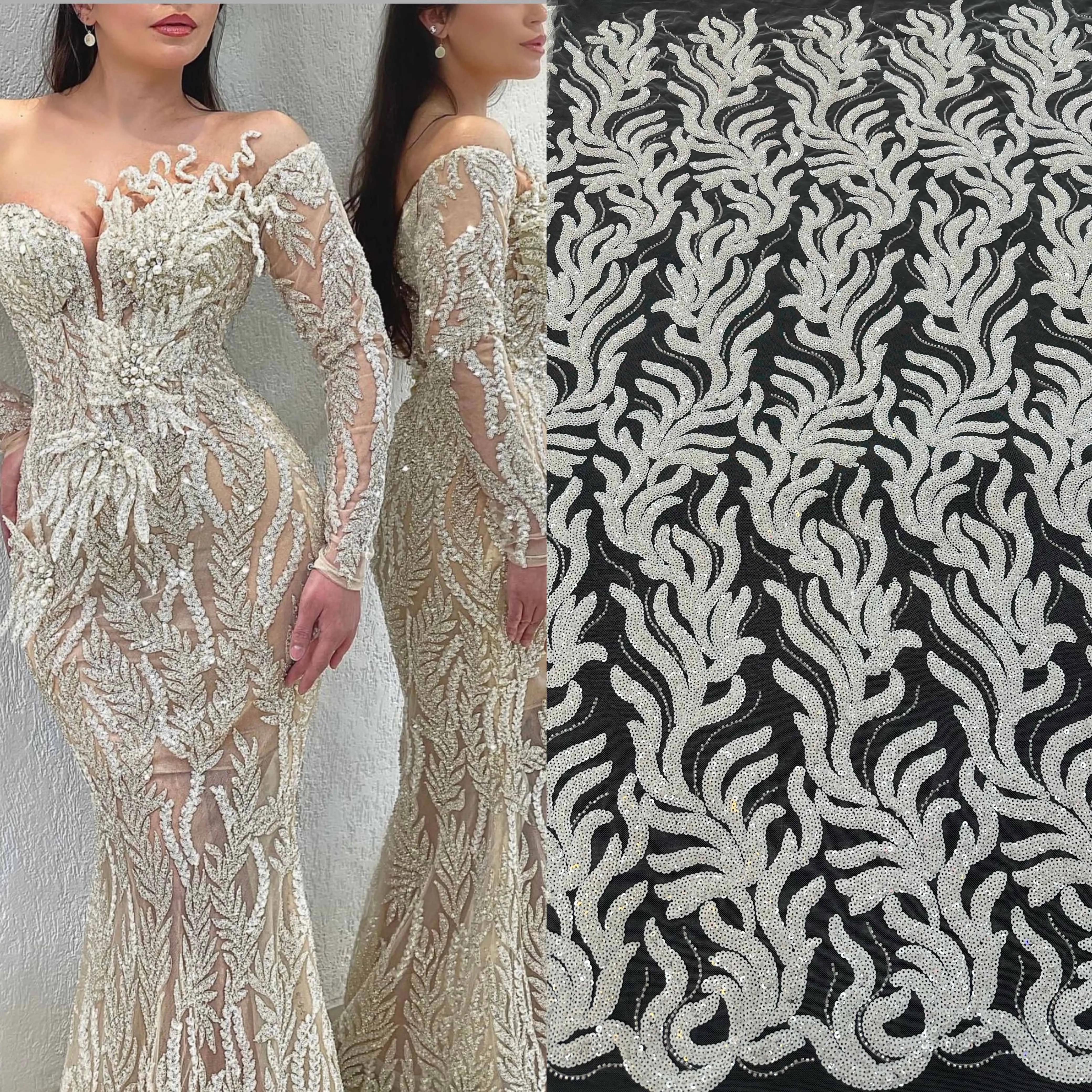 

2023Latest Elegant High Quality Luxury African Tulle Lace with Lots Stones Fabric For Bride Wedding Dress