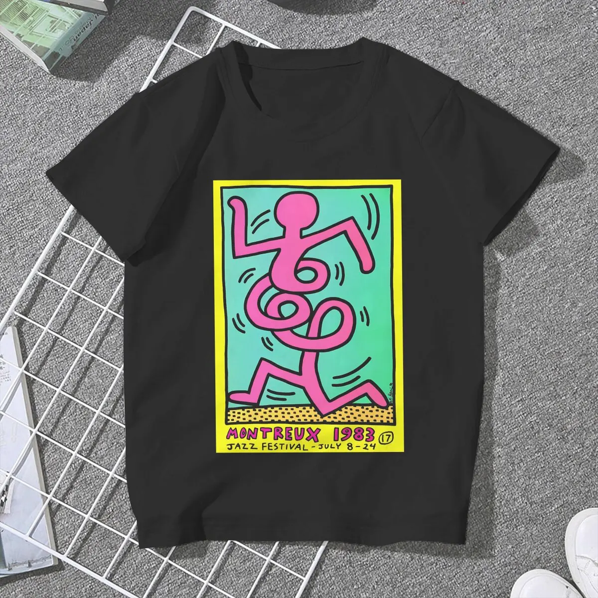 Haring Geometric Graffiti Iazz Festival Tshirt Homme Women's Streetwear Unisex Polyester Blusas T Shirt For Women