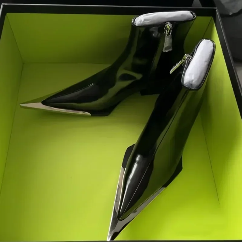 

Роскошные женские туфли с острым носком, дизайнерские ботинки челси, женские черные ботильоны на массивном каблуке, модные туфли на высоком каблуке, Zapatos De Mujer