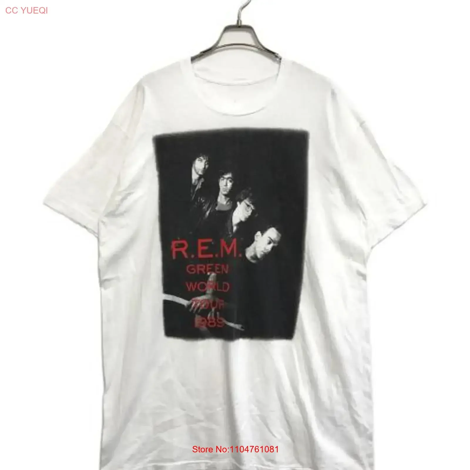 Camiseta Vintage Retro de los 90s Green Band para Hombre, Top Vintage Lavado, Cómodo, Elegante, Ligeramente Elástico, Ropa de Diseñador, Moda