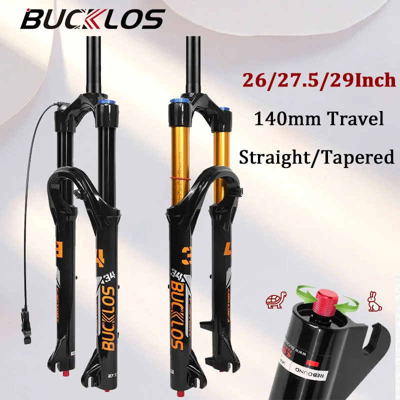 

BUCKLOS Bicycle Front Fork 26/27.5/29Inch MTB Suspension Fork Travel 140mm 9*100mm Bicycle Air Suspension Forks