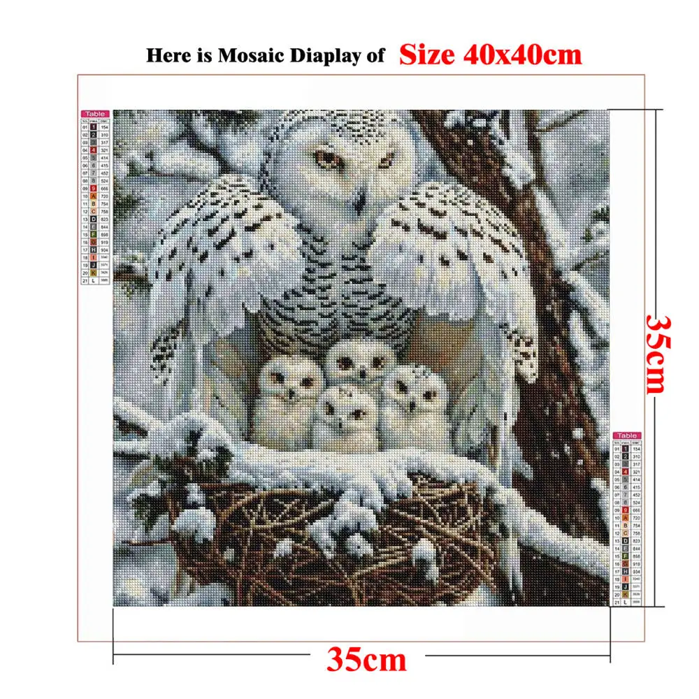 Cute Snowy Owl Family Diamond Painting Kit Soft Touch Non-Toxic DIY Winter Snow Bird Nest Set Animals Cross Stitch Room Decor