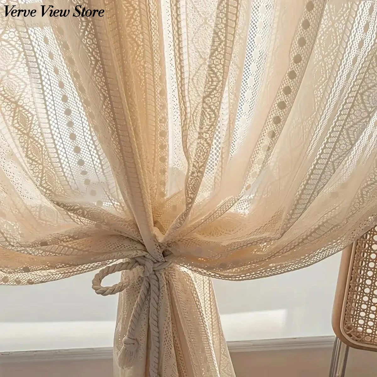 

Rural Style Simple Hollow Mesh Curtain Suitable for Bedroom Living Room Balcony Bay Window Daily Home Decoration Custom Size