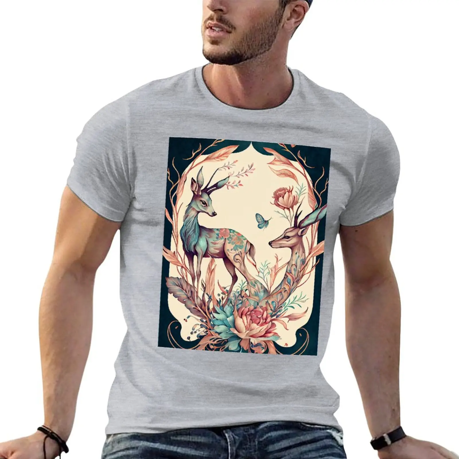 Art nouveau flowers and animals 08 T-Shirt cute tops customizeds mens graphic t-shirts anime