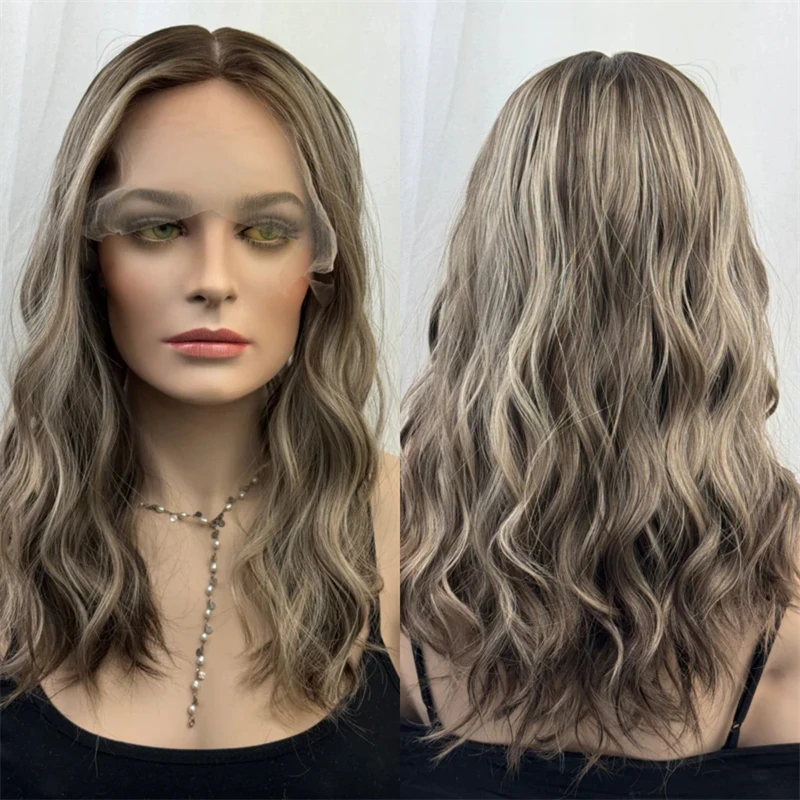 13x4 Swiss Lace Ready To Ship Wigs Ombre Ash Blonde Brown HD Lace Front Wig Synthetic Wig Realistic Look Natural Hairline 16''