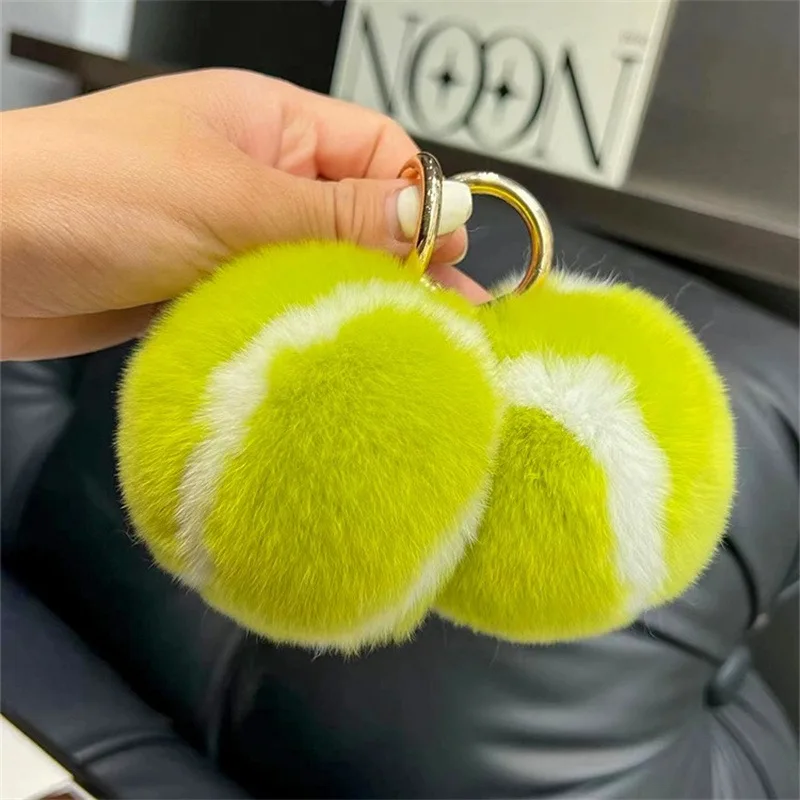 1PC Otter Rabbit Hair Small Tennis Car Keychain Pendant Plush Tennis School Bag Hanging Ornament
