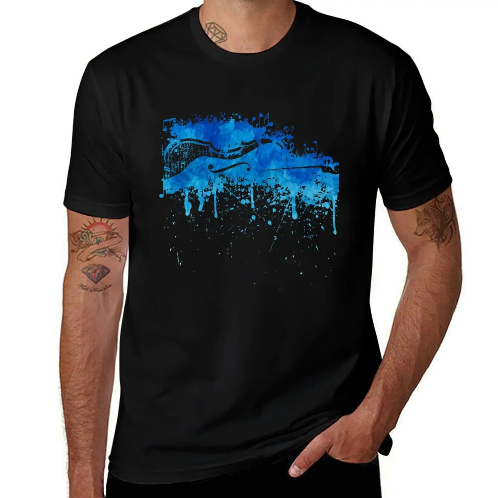 Violin Art Violinist Gift Idea Fiddle Fiddler T-Shirt Big Size Crew Neck T-Shirt