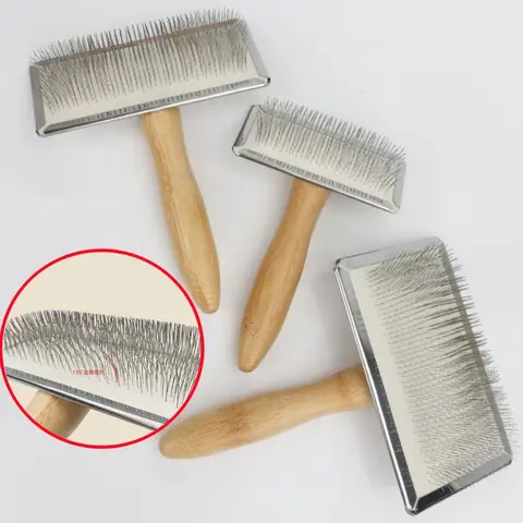 개 빗 단단한 나무 개 브러시 애완 동물 헤어 리무버 마사지 고양이 브러시 애완 동물 미용 고양이를위한 스테인레스 스틸 빗 머리 매듭 열기